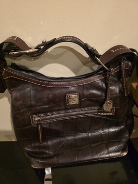 Dooney & Bourke Brown Croc-Embossed Leather Hobo Bag